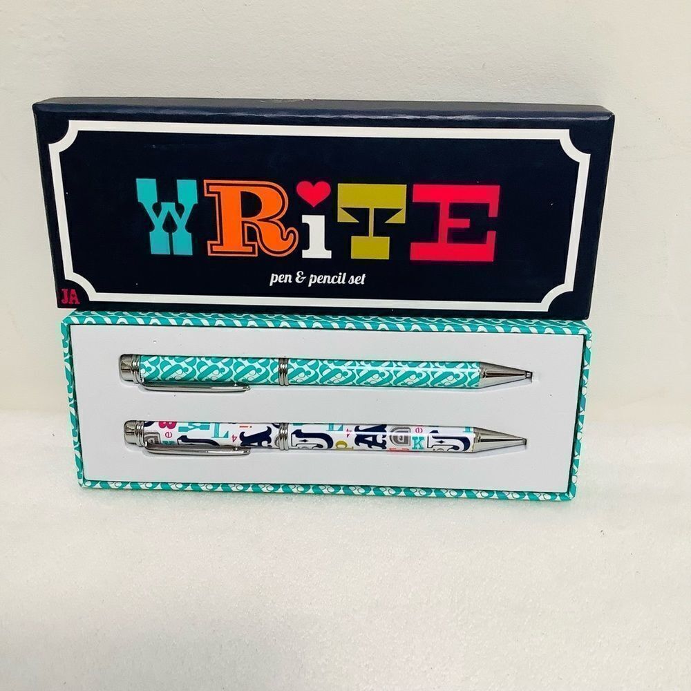 Jonathan Adler "WRITE" pen and pencil set vibrant, colorful patterns Chic NWT